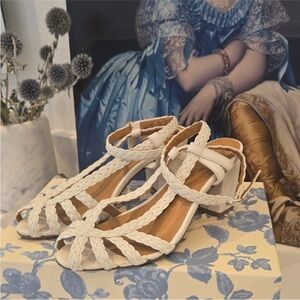 Sezane Natacha Sandals, 7 US, Neutral Color, Braided Leather, Ankle Strap